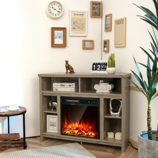 Modern Corner TV Stand with Adjustable Shelves for TVs up to 48 Inch-Natural