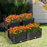 Set of 4 Elevated Flower Vegetable Herb Grow Planter Box-Brown