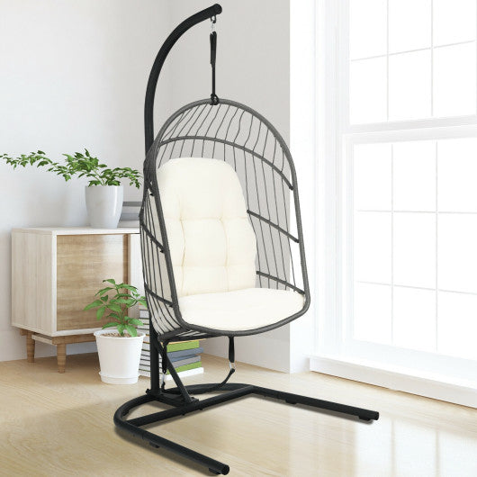 Hanging Wicker Egg Chair with Stand -Beige