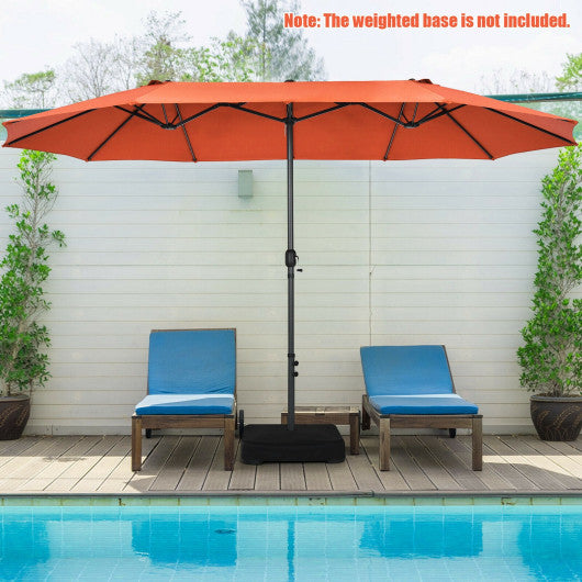 15 Feet Patio Double-Sided Umbrella with Hand-Crank System-Orange