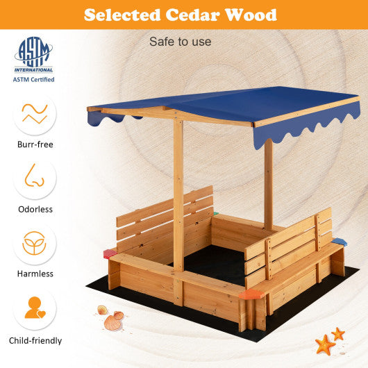 Kids Wooden Sandbox with Canopy and 2 Bench Seats