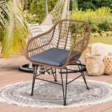 3 Pieces Patio Rattan Bistro Set with Cushion-Gray