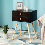 Mid Century Modern 2 Drawers Nightstand in Natural-Coffee