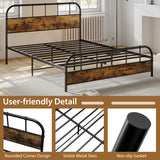 Queen Size Industrial Metal Platform Bed Frame Headboard Mattress Foundation