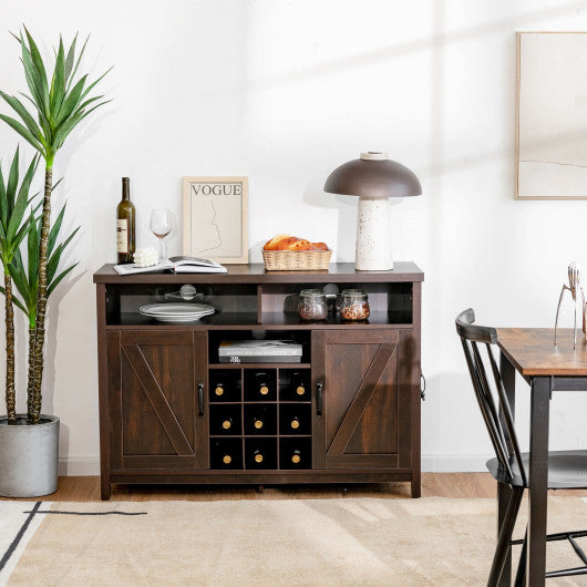 Farmhouse Sideboard with Detachable Wine Rack and Cabinets-Brown