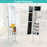 Free-Standing Jewelry Cabinet with Full-Length Mirror and Lockable Door-White