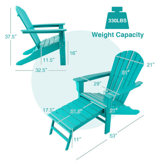 Patio HDPE Adirondack Chair with Retractable Ottoman-Turquoise