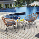 3 Pieces Patio Rattan Bistro Set with Cushion-Gray