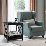 2-Tier Side Table with X-shape Design and 4 Solid Legs-Black