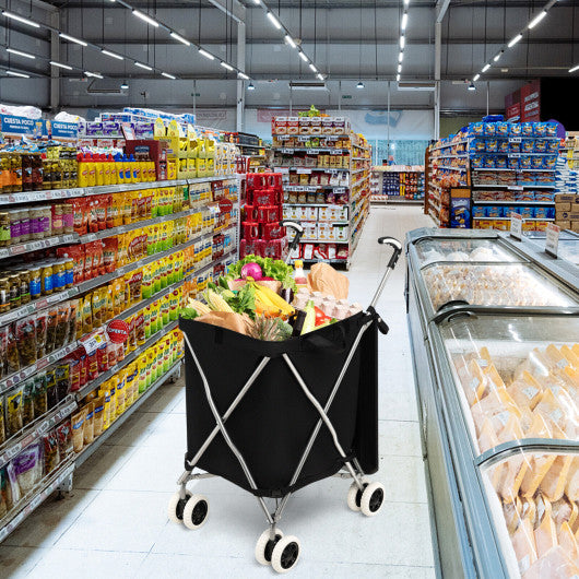 Folding Shopping Utility Cart with Water-Resistant Removable Canvas Bag-Black