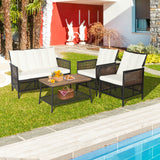 4 Pieces Patio Rattan Furniture Set with 2-Tier Coffee Table-White