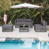 5 Pieces Patio PE Rattan Wicker Sofa Furniture Set-Gray