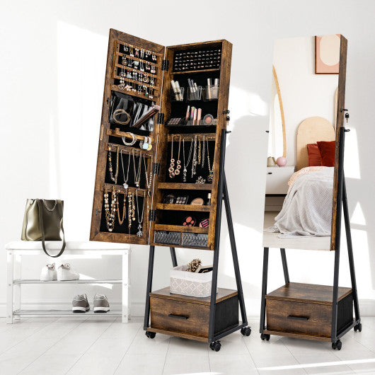 Jewelry Cabinet with Full Length Mirror-Brown