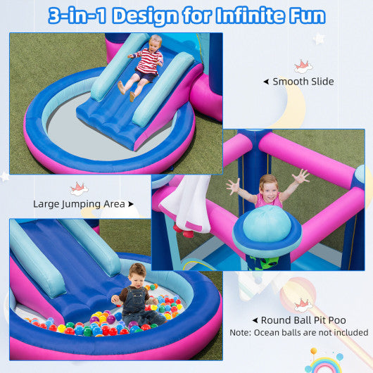 3-in-1 Inflatable Space-themed Bounce House with 480W Blower