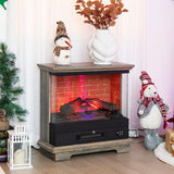 27 Inch Freestanding Electric Fireplace with 3-Level Vivid Flame Thermostat-Natural