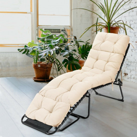 Outdoor Lounge Chaise Cushion with String Ties for Garden Poolside-Beige