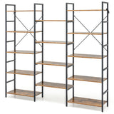 Large Triple Wide Floor Standing Bookcase Display Shelf with Metal Frame-Rustic Brown