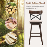 Set of 2 Wooden Swivel Bar Stools with Cushioned Seat and Open X Back-30 inches