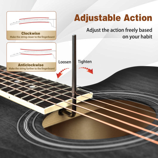 41 Inch Full Size Cutaway Acoustic Guitar Set for Beginner-Black