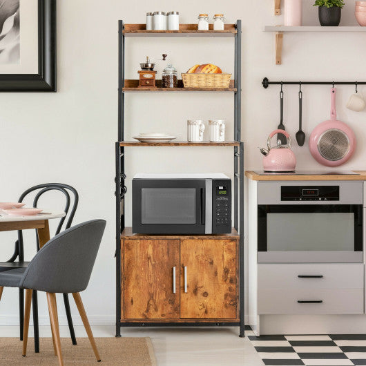 4-Tier Industrial Kitchen Bakers Rack Microwave Oven Stand-Brown