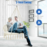 2 Person Hanging Hammock Chair with Cushion Macrame Swing-Beige