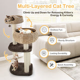 41 Inch Rattan Cat Tree with Napping Perch-Brown