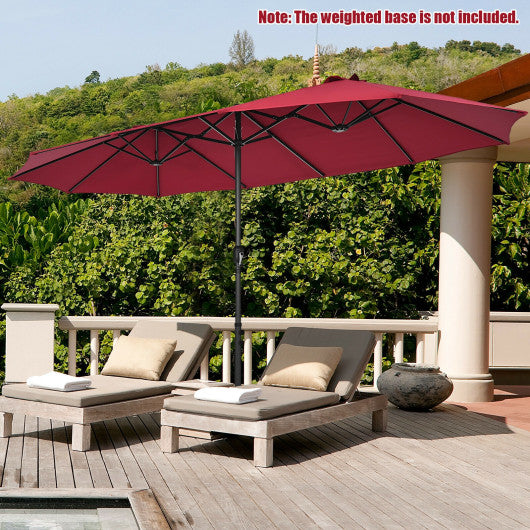 15 Feet Patio Double-Sided Umbrella with Hand-Crank System-Dark Red