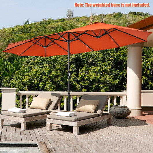 15 Feet Patio Double-Sided Umbrella with Hand-Crank System-Orange