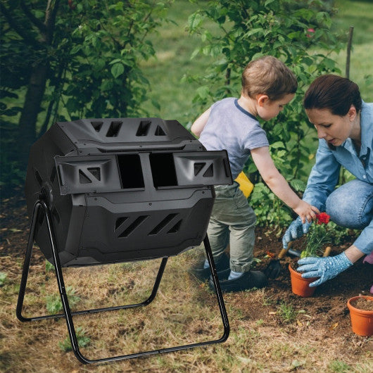 43 Gallon Composting Tumbler Compost Bin with Dual Rotating Chamber