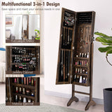Free-Standing Jewelry Cabinet with Full-Length Mirror and Lockable Door-Brown