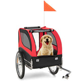 Dog Bike Trailer Foldable Pet Cart with 3 Entrances for Travel-Red