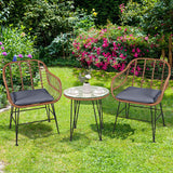 3 Pieces Patio Rattan Bistro Set with Cushion-Gray