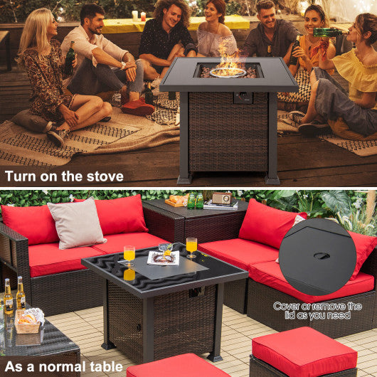 32 Inch Square Propane Fire Pit Table with Lava Rocks Cover-Brown