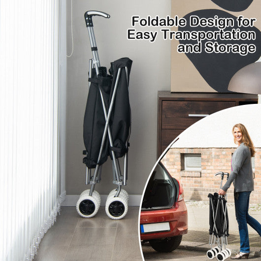 Folding Shopping Utility Cart with Water-Resistant Removable Canvas Bag-Black
