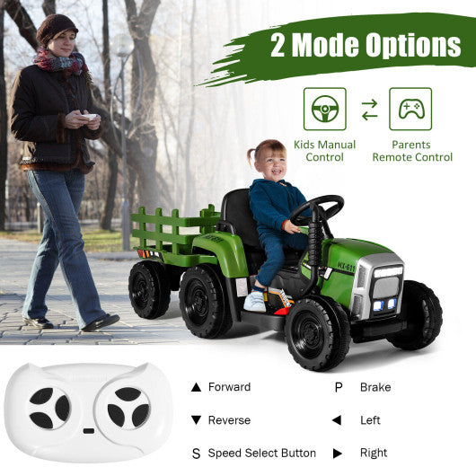 12V Ride on Tractor with 3-Gear-Shift Ground Loader for Kids 3+ Years Old-Dark Green