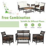 4 Pieces Patio Rattan Furniture Set with 2-Tier Coffee Table-White