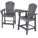 2 Pieces HDPE Tall Adirondack Chair with Middle Connecting Tray-Gray