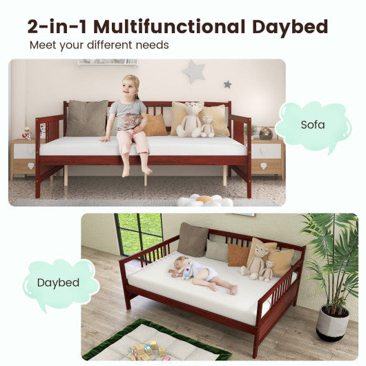 Classic Wooden Full Size Daybed Frame with Guardrails-Brown