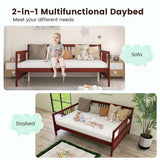 Classic Wooden Full Size Daybed Frame with Guardrails-Brown