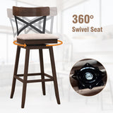 Set of 2 Wooden Swivel Bar Stools with Cushioned Seat and Open X Back-30 inches