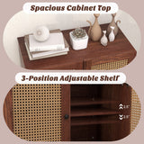 Kitchen Sideboard with 2 Rattan Doors and Adjustable Shelf-Walnut