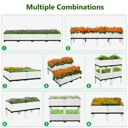 Set of 4 Elevated Flower Vegetable Herb Grow Planter Box