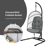 Hanging Wicker Egg Chair with Stand -Gray