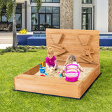 Kids Wooden Square Sandbox with Cover