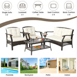 4 Pieces Outdoor Rattan Conversation Set with Protective Cover