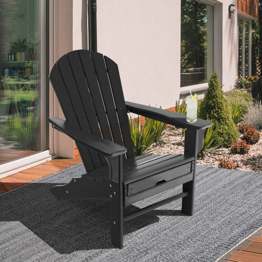 Patio HDPE Adirondack Chair with Retractable Ottoman-Black