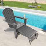 Patio HDPE Adirondack Chair with Retractable Ottoman-Gray