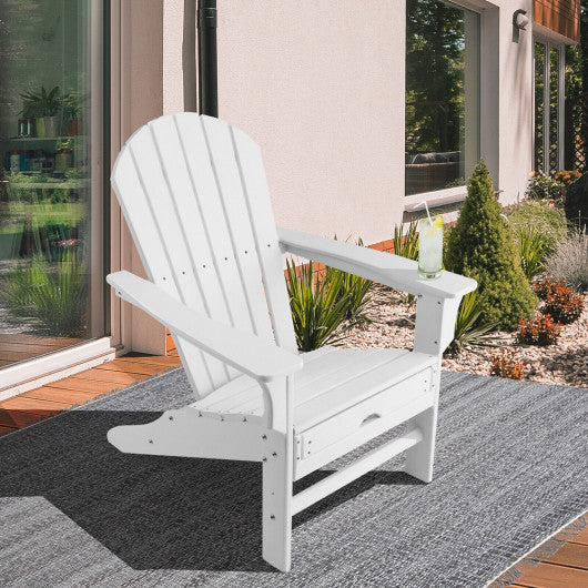 Patio HDPE Adirondack Chair with Retractable Ottoman-White