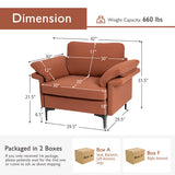 Modern Fabric Accent Armchair with Original Distributed Spring and Armrest Cushions-Rust Red