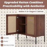 Kitchen Sideboard with 2 Rattan Doors and Adjustable Shelf-Walnut